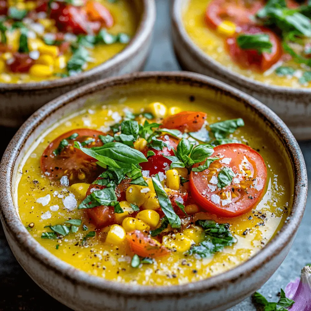 Summer Sweet Corn Gazpacho Recipe for Cool, Creamy Delight 5 served corn gazpacho with toppings
